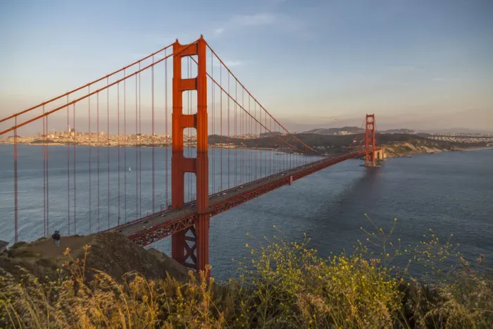 Framed Print : View of Golden Gate Bridge from Golden Gate Bridge Vista Point at sunset, San Francisco Framed Print : View of Golden Gate Bridge from Golden Gate Bridge Vista Point at sunset, San Francisco