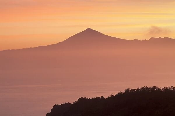 View from Gomera to Tenerife with Teide volcano at sunrise, Canary Islands, Spain, Atlantic, Europe