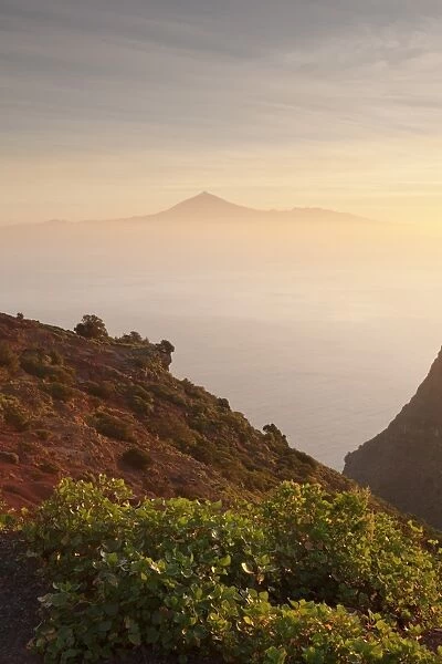 View from Gomera to Tenerife with Teide volcano at sunrise, Canary Islands, Spain, Atlantic, Europe