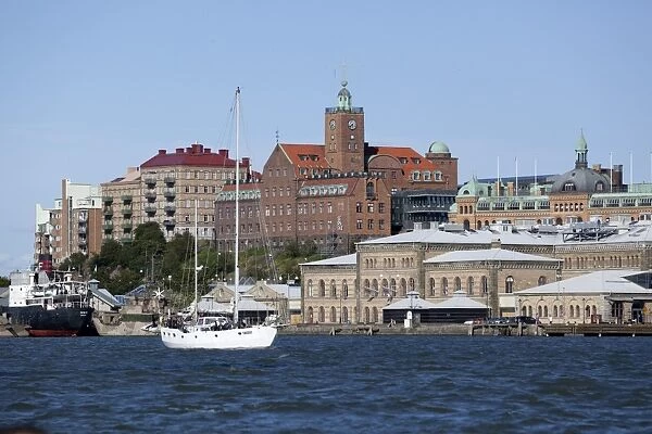 View across the Gota alv river to riverfront buildings, Gothenburg, West Gothland