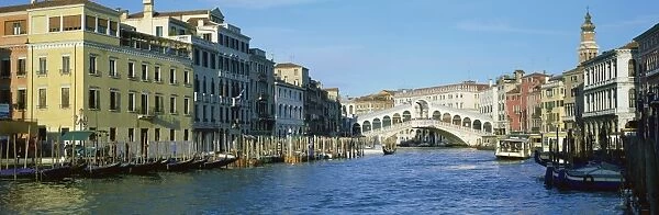View along Grand Canal towards Rialto Bridge, Venice, UNESCO World Heritage Site