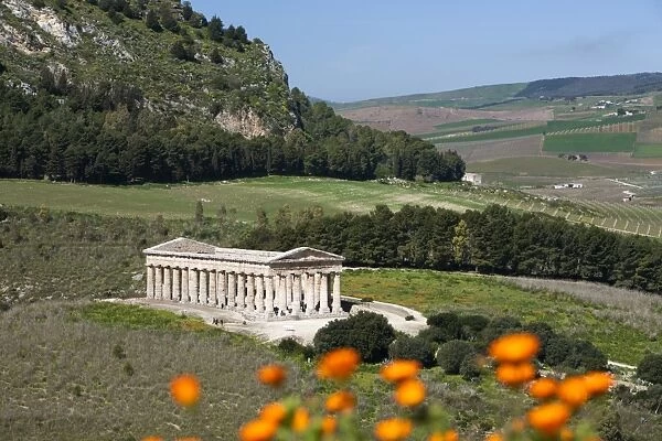 View over the Greek Doric Temple, Segesta, Sicily, Italy, Europe