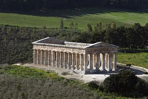 View over the Greek Doric Temple, Segesta, Sicily, Italy, Europe