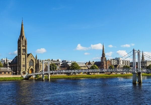 View of the Greig Street Bridge and the Free North Church, Inverness, Highlands, Scotland