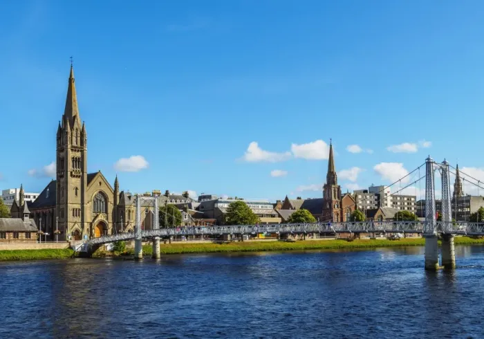 Framed Print : View of the Greig Street Bridge and the Free North Church, Inverness, Highlands, Scotland Framed Print : View of the Greig Street Bridge and the Free North Church, Inverness, Highlands, Scotland
