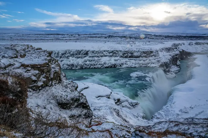 Framed Print : View of Gullfoss Waterfall on the Hvita River in winter, Western Region, Iceland