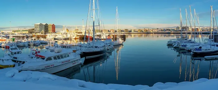 Framed Print : View of Hafnarfjorour Marina in winter, Hafnarfjorour, Iceland