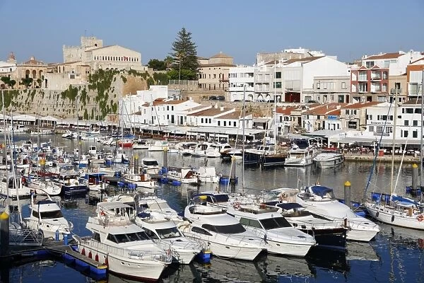 View over harbour and Ayuntamiento de Ciutadella, Ciutadella, Menorca, Balearic Islands