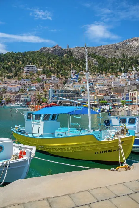 Framed Print : View of harbour boats in Kalimnos with hills in the background, Kalimnos, Dodecanese Islands, Greek Islands, Greece, Europe Framed Print : View of harbour boats in Kalimnos with hills in the background, Kalimnos, Dodecanese Islands, Greek Islands, Greece, Europe