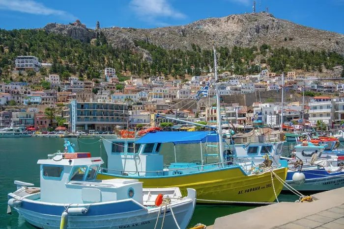 Framed Print : View of harbour boats in Kalimnos with hills in the background, Kalimnos, Dodecanese Islands, Greek Islands, Greece, Europe Framed Print : View of harbour boats in Kalimnos with hills in the background, Kalimnos, Dodecanese Islands, Greek Islands, Greece, Europe