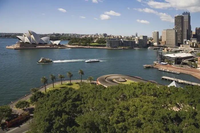 Framed Print : View from Harbour Bridge over Dawes Point to the Opera House and Circular Quay Framed Print : View from Harbour Bridge over Dawes Point to the Opera House and Circular Quay