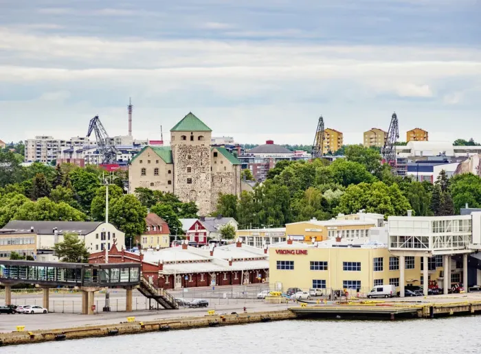 Framed Print : View over the Harbour towards the Castle, elevated view, Turku, Finland, Europe Framed Print : View over the Harbour towards the Castle, elevated view, Turku, Finland, Europe