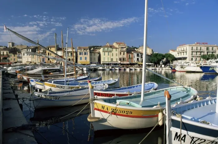 Framed Print : View across the harbour in the evening, Cassis, Bouches-du-Rhone, Provence Framed Print : View across the harbour in the evening, Cassis, Bouches-du-Rhone, Provence