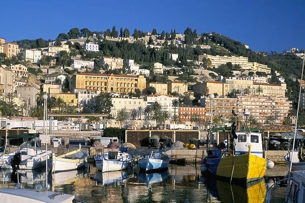 View across harbour to hillside, Menton, Alpes-Maritimes, Cote d Azur