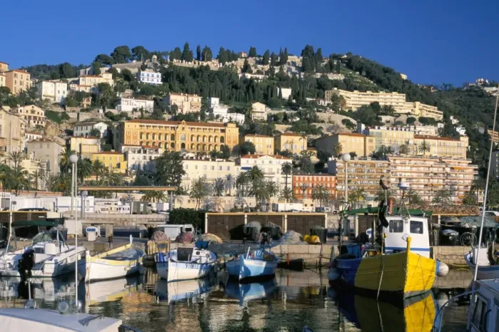 Framed Print : View across harbour to hillside, Menton, Alpes-Maritimes, Cote d Azur Framed Print : View across harbour to hillside, Menton, Alpes-Maritimes, Cote d Azur