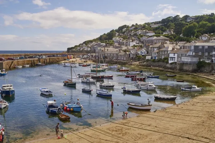 Framed Print : View of the harbour at mid-tide, Mousehole, Penwith, Cornwall, England, United Kingdom Framed Print : View of the harbour at mid-tide, Mousehole, Penwith, Cornwall, England, United Kingdom