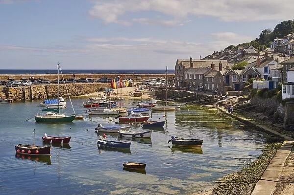 View of the harbour at mid-tide, Mousehole, Penwith, Cornwall, England, United Kingdom