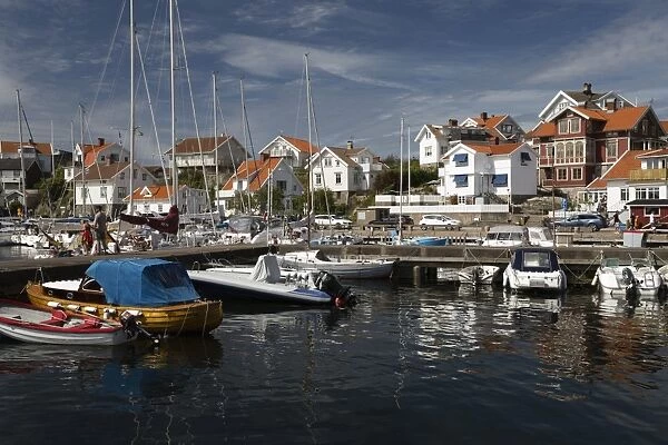 View over harbour of old fishing village, Mollosund, Orust, Bohuslan Coast, Southwest Sweden