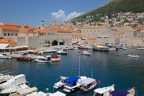 View over Harbour and Old Town, UNESCO World Heritage Site, Dubrovnik, Dalmatian Coast, Croatia, Europe