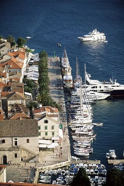 View over the harbour and promenade, Hvar Town, Hvar Island, Dalmatia, Dalmatian coast