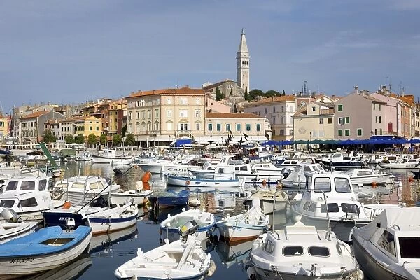 View across the harbour, Rovinj (Rovigno), Istria, Croatia, Europe
