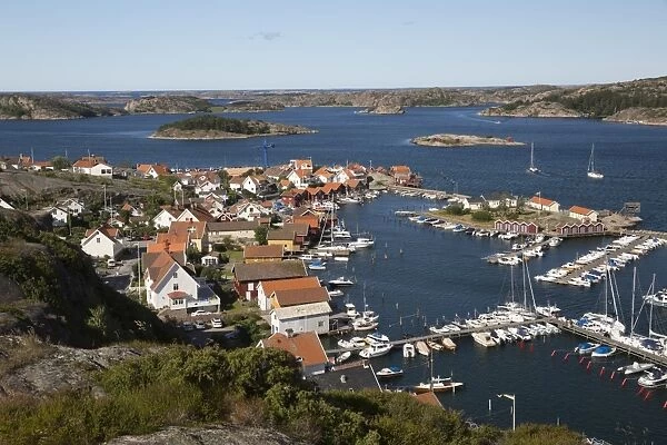 View over harbour and town from Vetteberget cliff, Fjallbacka, Bohuslan Coast, Southwest Sweden