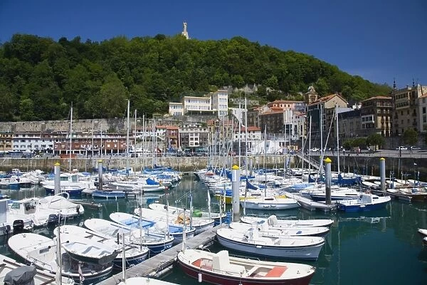 View across the harbour to the wooded slopes of Monte Urgull, San Sebastian