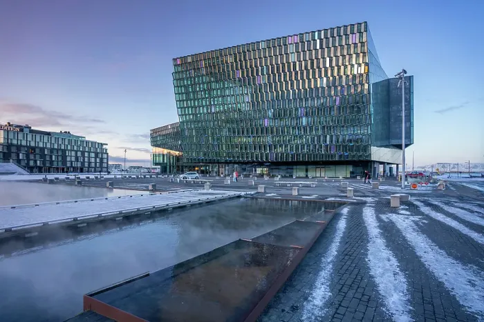 Framed Print : View of Harpa Concert Hall and Conference Centre in the city centre in winter, Reykjavik, Iceland Framed Print : View of Harpa Concert Hall and Conference Centre in the city centre in winter, Reykjavik, Iceland