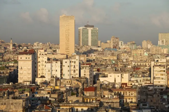 Framed Print : View over Havana Centro showing the citys dilapidated buildings, from the 9th floor restaurant of Hotel Seville, Havana Centro, Cuba