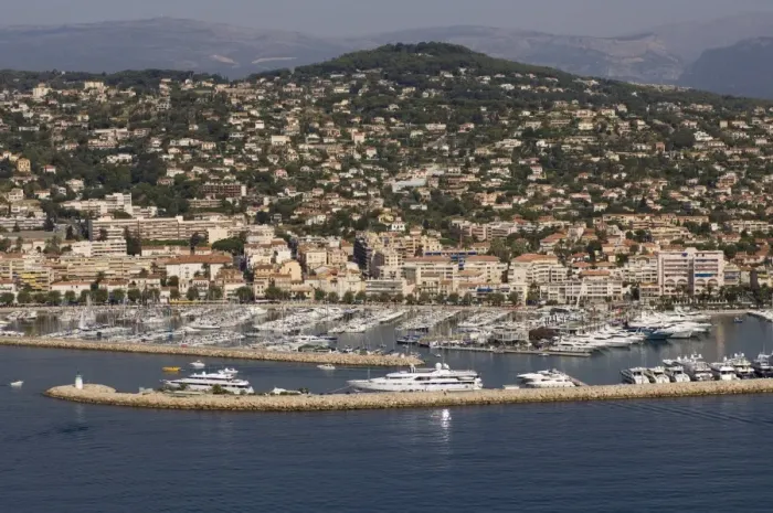 Framed Print : View from helicopter of Golfe Juan, Provence, Cote d Azur, French Riviera Framed Print : View from helicopter of Golfe Juan, Provence, Cote d Azur, French Riviera