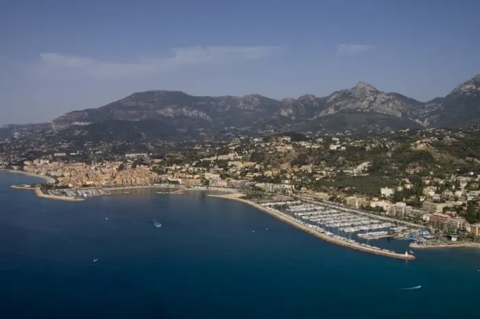 Framed Print : View from helicopter of Menton, Alpes-Maritimes, Provence, Cote d Azur Framed Print : View from helicopter of Menton, Alpes-Maritimes, Provence, Cote d Azur