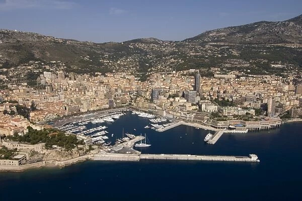 View from helicopter of Monte Carlo, Monaco, Cote d Azur, Mediterranean, Europe
