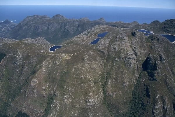 View from helicopter of Table Mountain, Cape Town, South Africa, Africa