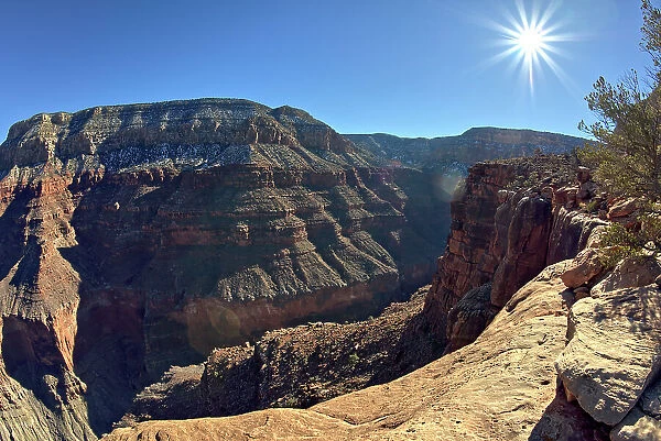 View of Hermit Canyon and Hermit Basin from the Boucher Trail at Grand Canyon with Pima Point on the upper left, Grand Canyon National Park, UNESCO World Heritage Site, Arizona, United States of America, North America