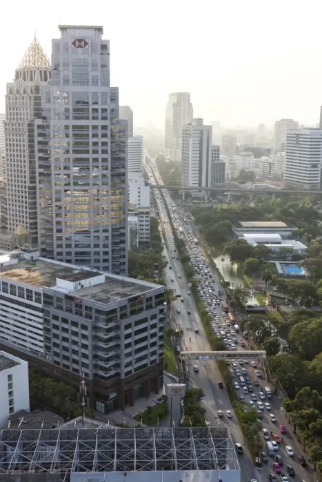 Framed Print : View of high rise buildings and traffic congestion on Rama IV in hazy evening light, from the roof of Hotel Sofitel So, Sathorn Road, Bangkok, Thailand, Southeast Asia, Asia Framed Print : View of high rise buildings and traffic congestion on Rama IV in hazy evening light, from the roof of Hotel Sofitel So, Sathorn Road, Bangkok, Thailand, Southeast Asia, Asia