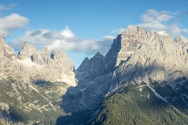 View of the high rocky peaks from Malga Ritorto, Madonna di Campiglio, Brenta Dolomites