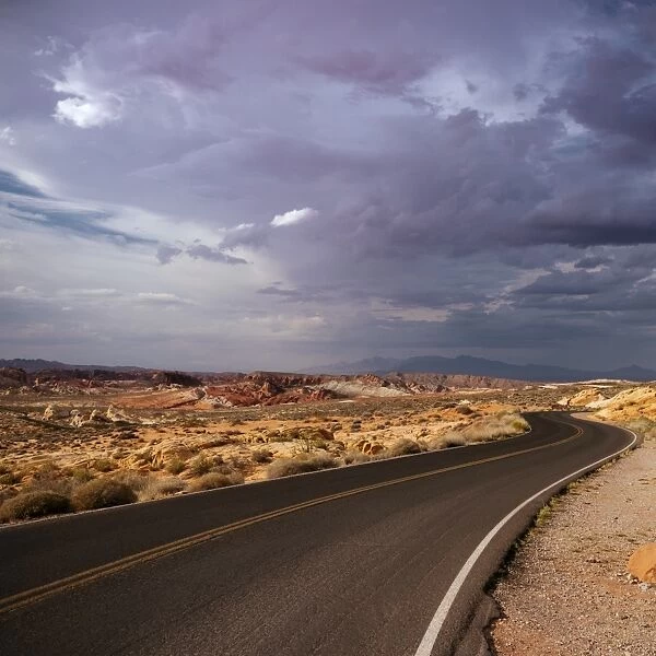 View of highway through Valley of Fire State Park, Nevada, United States of America