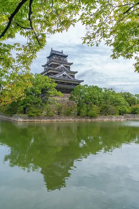 Framed Print : View of Hiroshima Castle, with museum, reflecting in Moat, Motomachi, Naka Ward, Hiroshima, Honshu, Japan Framed Print : View of Hiroshima Castle, with museum, reflecting in Moat, Motomachi, Naka Ward, Hiroshima, Honshu, Japan