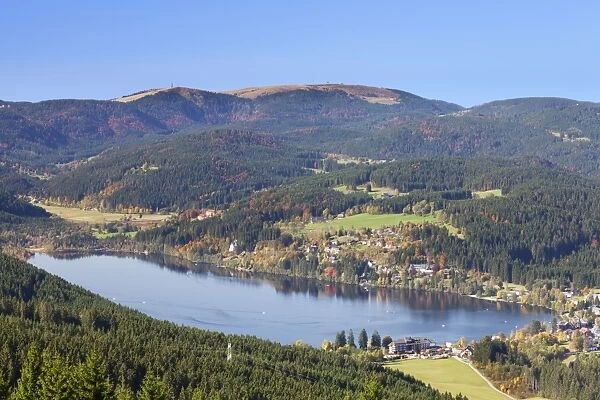 View from the Hochfirst mountain to Titisee Lake and Feldberg Mountain, Black Forest, Baden Wurttemberg, Germany, Europe