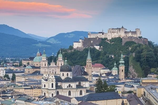 View of Hohensalzburg Castle above The Old City, UNESCO World Heritage Site, Salzburg