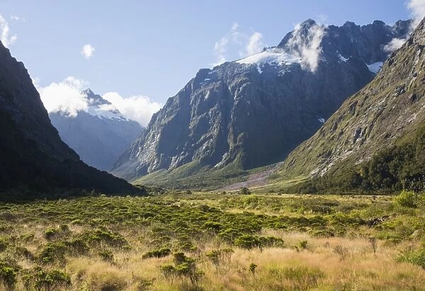 View along the Hollyford Valley to West Peak and Mount Talbot, Fiordland National Park