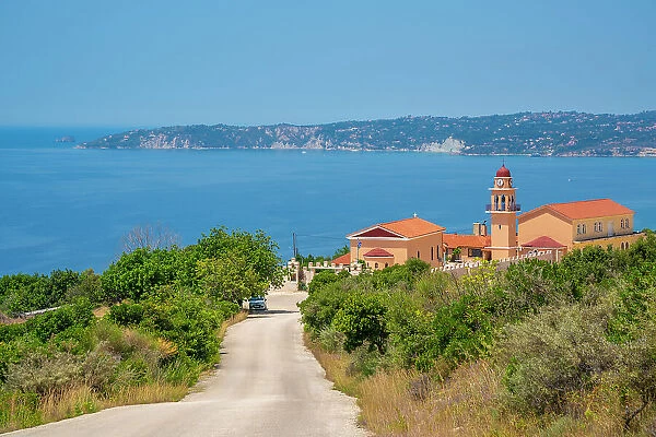 View of Holy Monastery of the Most Holy Theotokos of Sissia near Lourdata, Kefalonia, Ionian Islands, Greek Islands, Greece, Europe