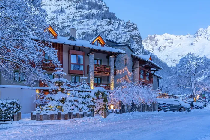 Framed Print : View of hotel and snow covered mountains in Courmayeur before dawn in winter, Courmayeur, Aosta Valley, Italian Alps, Italy Framed Print : View of hotel and snow covered mountains in Courmayeur before dawn in winter, Courmayeur, Aosta Valley, Italian Alps, Italy
