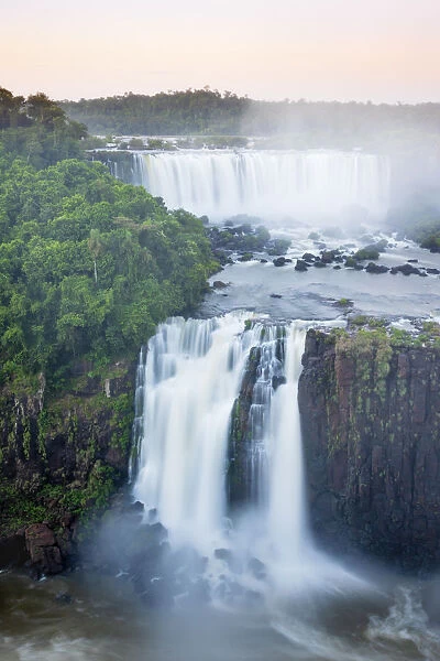 View of the Iguassu waterfalls and river, Iguazu Falls (Foz de Iguacu)