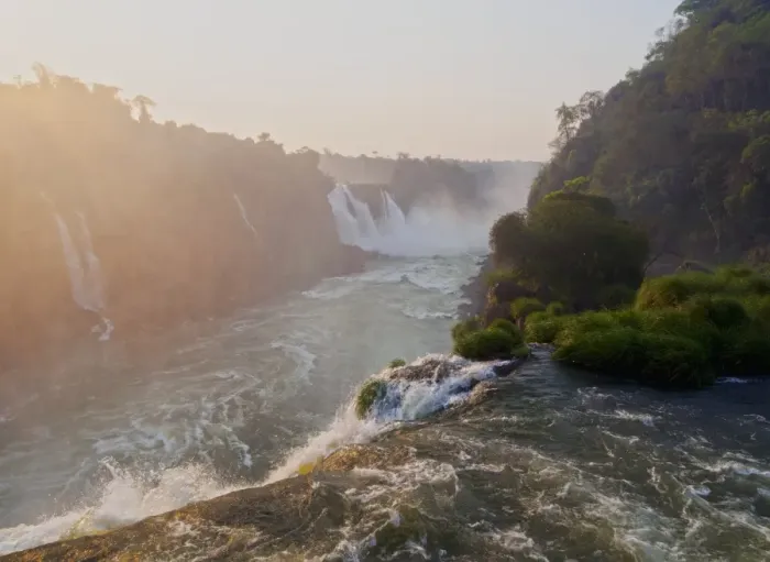 Framed Print : View of the Iguazu Falls at sunset, UNESCO World Heritage Site, Foz do Iguacu, State of Parana Framed Print : View of the Iguazu Falls at sunset, UNESCO World Heritage Site, Foz do Iguacu, State of Parana
