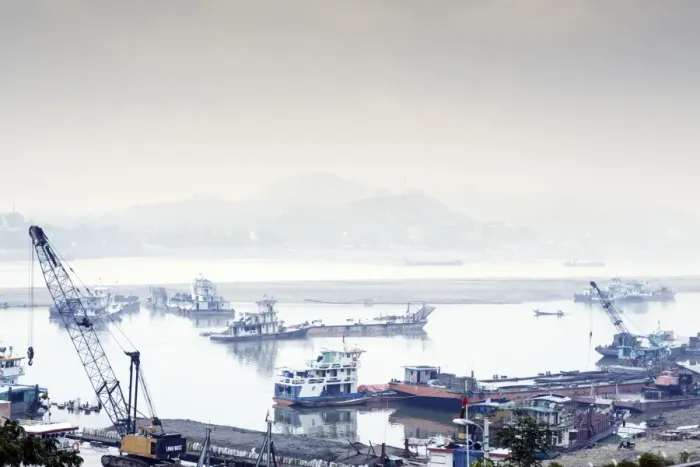 Framed Print : View of industrial boats on the Ayeyarwady River (Irrawaddy) river, Sagaing, Myanmar (Burma) Framed Print : View of industrial boats on the Ayeyarwady River (Irrawaddy) river, Sagaing, Myanmar (Burma)