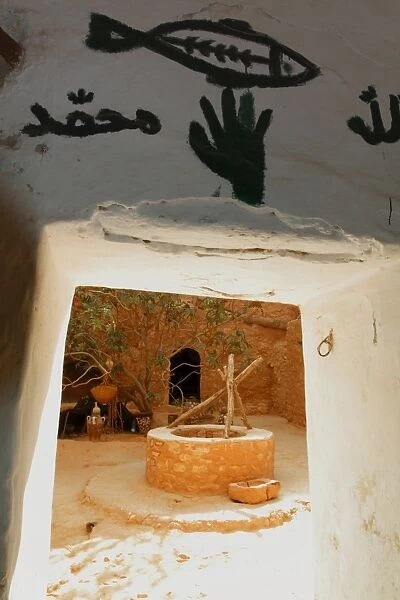 View of well from inside Berber underground dwellings, Matmata, Tunisia