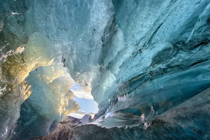 Framed Print : View inside an ice cave under the south Vatnajokull Glacier, captured at sunrise during winter when the ice caves are accessible, near Jokulsarlon, Southern Iceland, Iceland, Polar Regions Framed Print : View inside an ice cave under the south Vatnajokull Glacier, captured at sunrise during winter when the ice caves are accessible, near Jokulsarlon, Southern Iceland, Iceland, Polar Regions