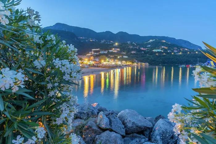 Framed Print : View of Ionian Sea and Ipsos Beach in Ipsos at dusk, Ipsos, Corfu, Ionian Sea, Greek Islands, Greece, Europe Framed Print : View of Ionian Sea and Ipsos Beach in Ipsos at dusk, Ipsos, Corfu, Ionian Sea, Greek Islands, Greece, Europe