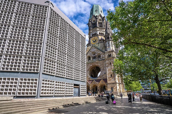View of Kaiser Wilhelm Memorial Church, Kurfurstendamm, Charlottenburg, Berlin, Germany, Europe
